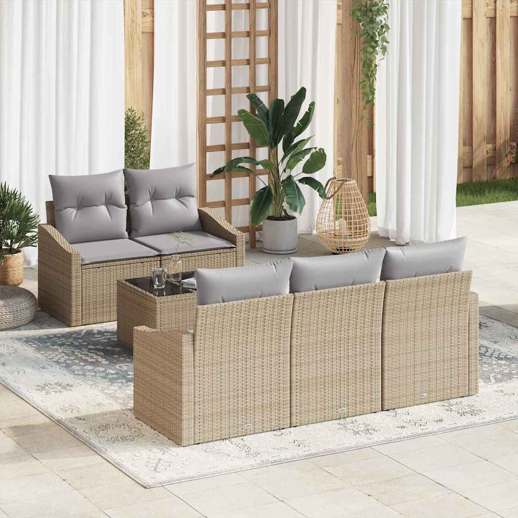 Sofa Set mit Kissen 6 pcs Schwarz und Creme Poly-Rattan