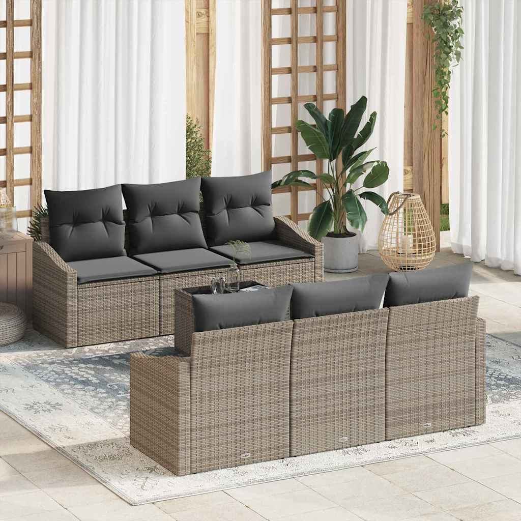 Sofa Set mit Kissen 7 pcs Schwarz und Creme Poly Rattan