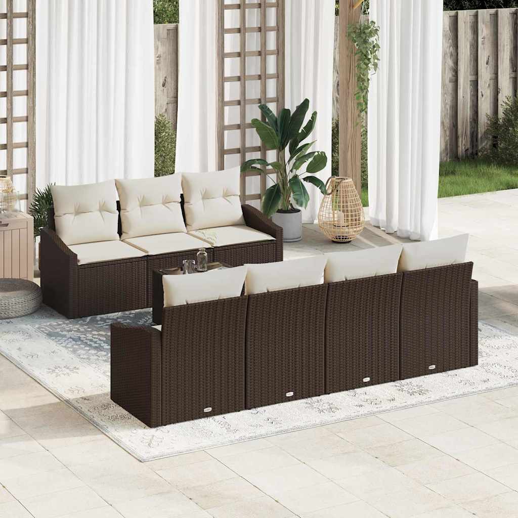 Sofa Set mit Kissen 8 pcs Schwarz und Creme Poly Rattan