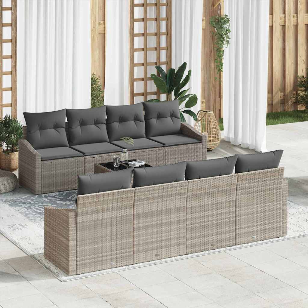 Sofa Set mit Kissen 9 pcs Schwarz und Creme Poly Rattan