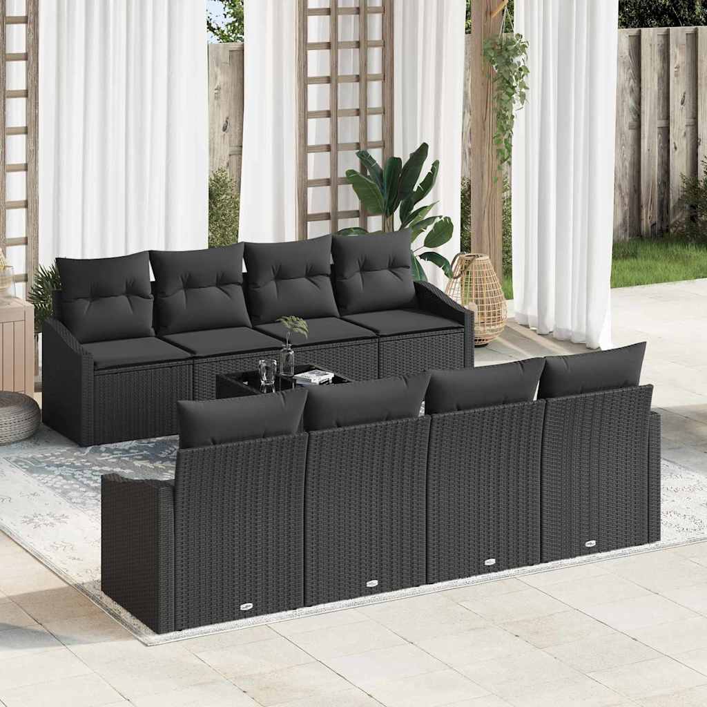 Sofa Set mit Kissen 9 pcs Schwarz und Creme Poly Rattan