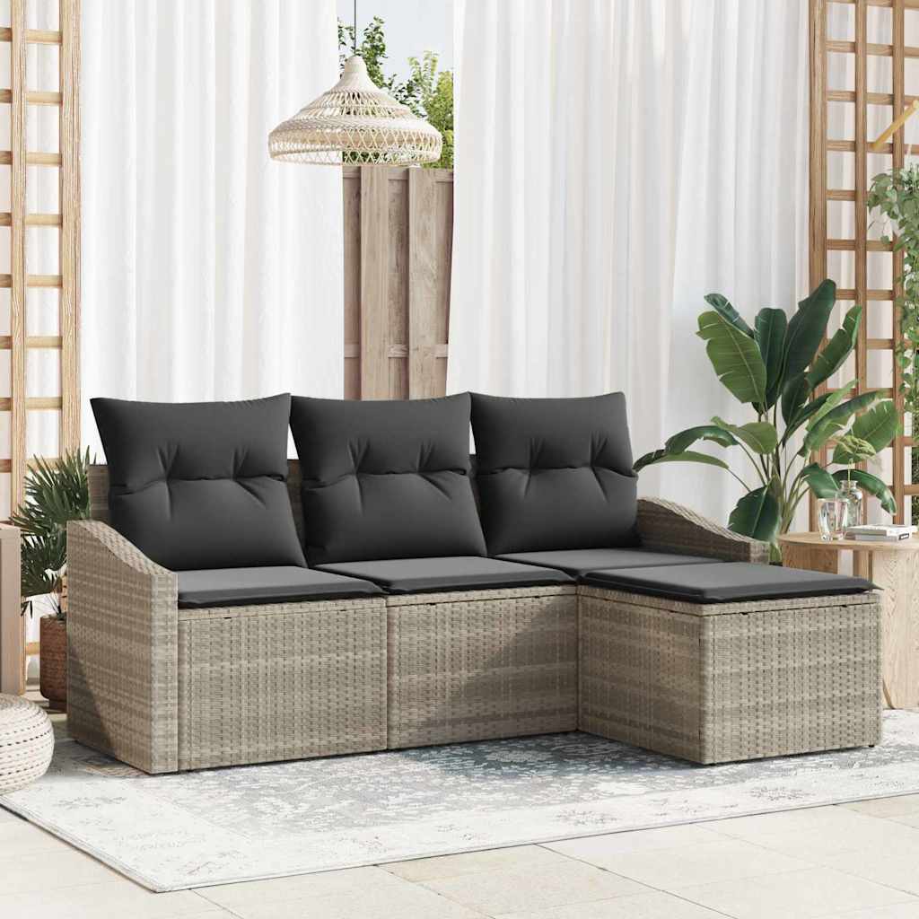Sofa Set mit Kissen 4 pcs Schwarz Poly Rattan