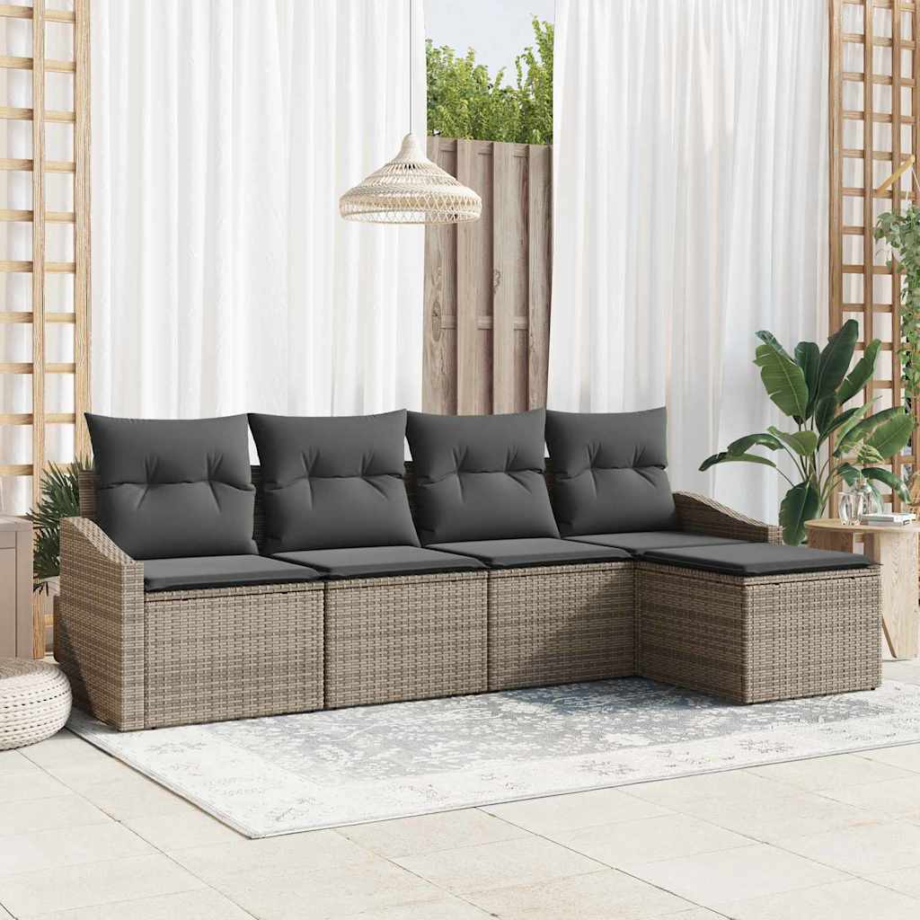 Sofa Set mit Kissen 5 pcs Schwarz Poly-Rattan