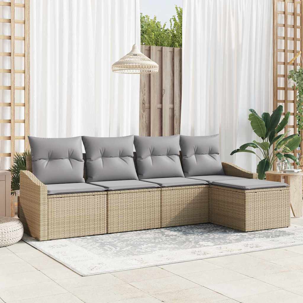 Sofa Set mit Kissen 5 pcs Schwarz Poly-Rattan