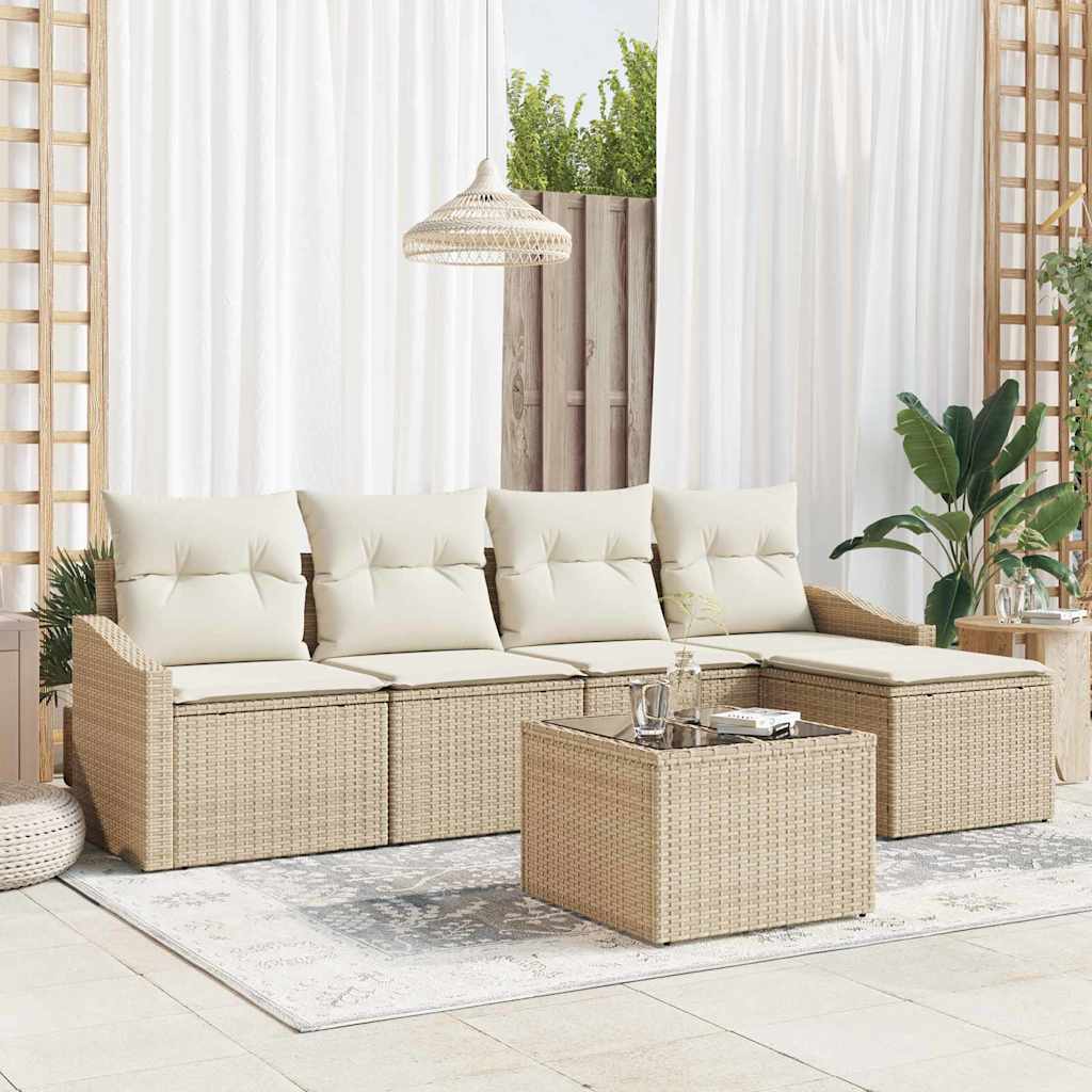 Sofa Set mit Kissen 5 pcs Schwarz Poly-Rattan
