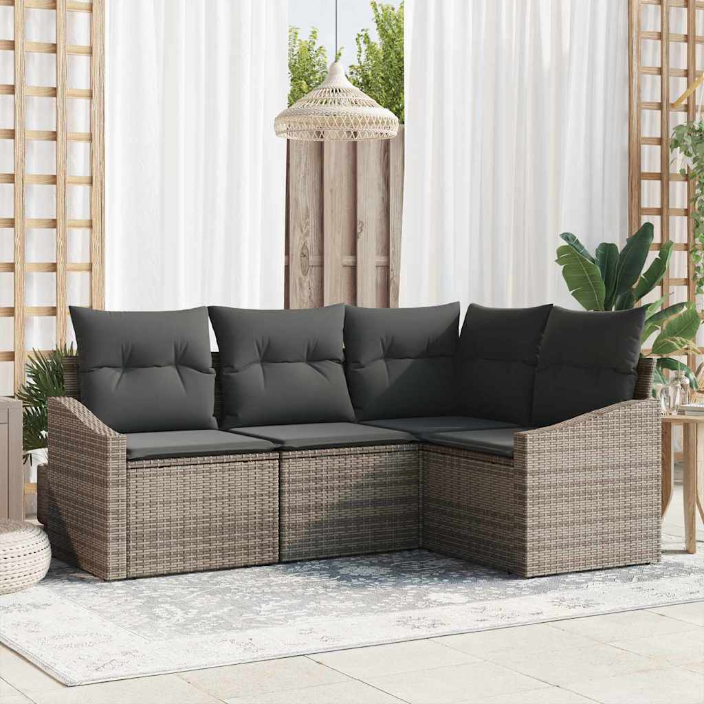 Sofa Set mit Kissen 4 pcs Schwarz Poly Rattan