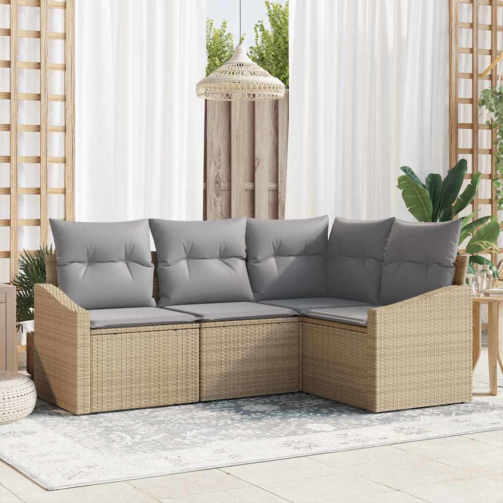 Sofa Set mit Kissen 4 pcs Schwarz Poly Rattan