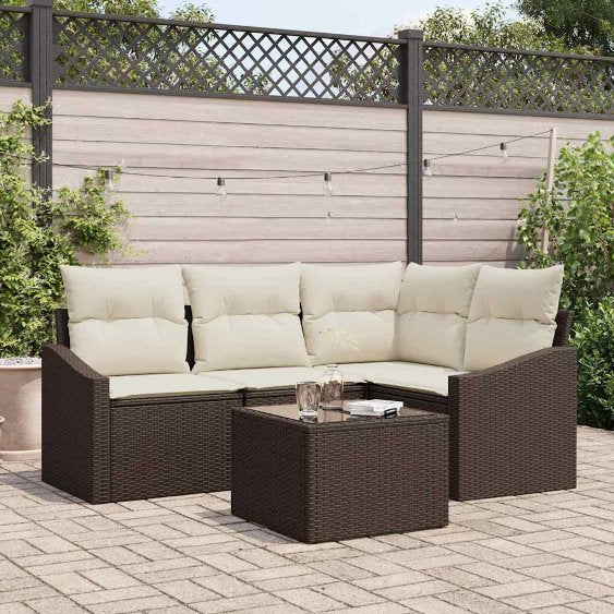 Sofa Set mit Kissen 4 pcs Schwarz Poly Rattan