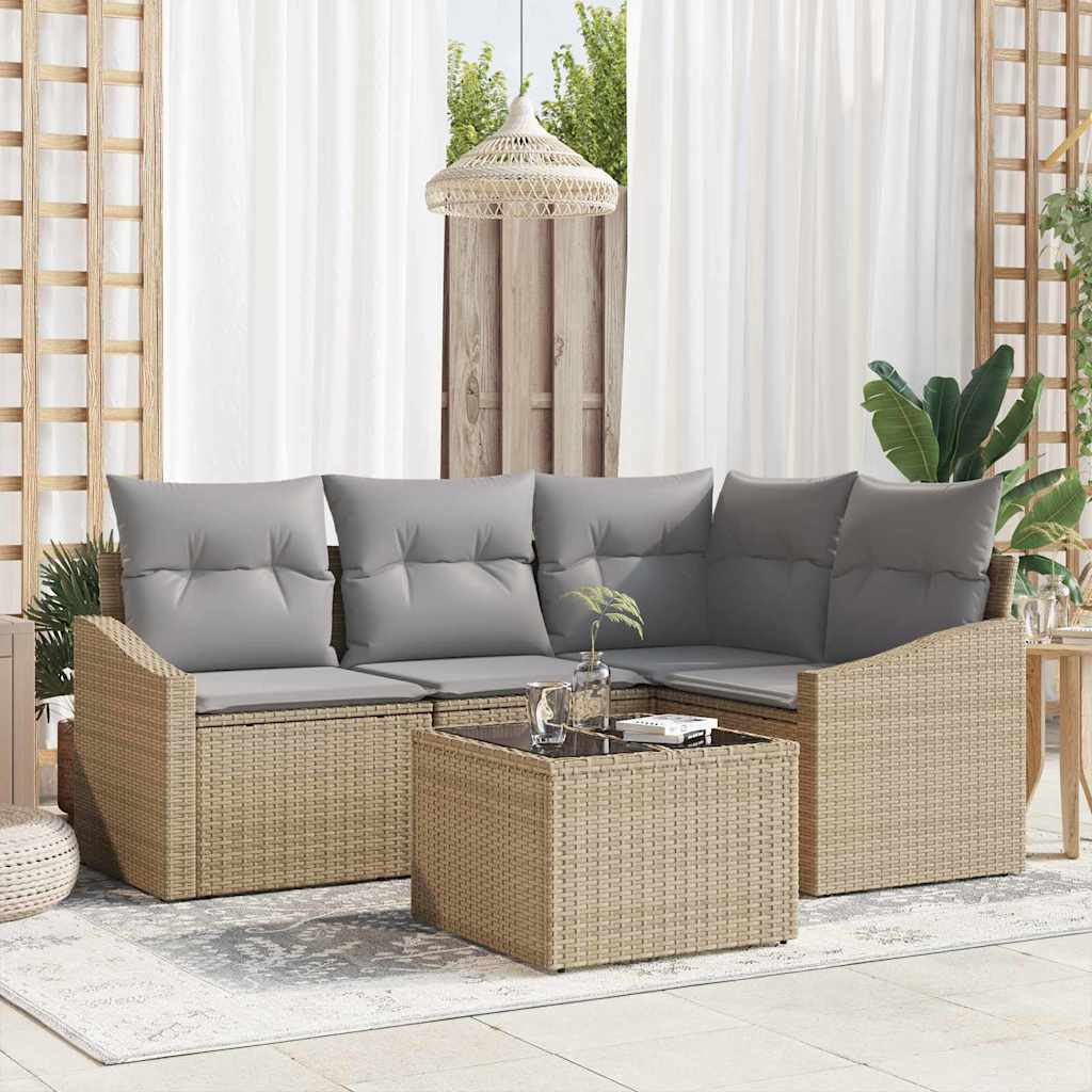 Sofa Set mit Kissen 4 pcs Schwarz Poly Rattan