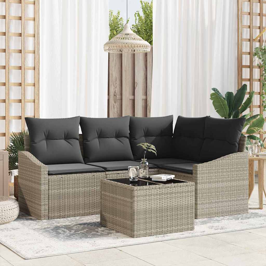 Sofa Set mit Kissen 4 pcs Schwarz Poly Rattan