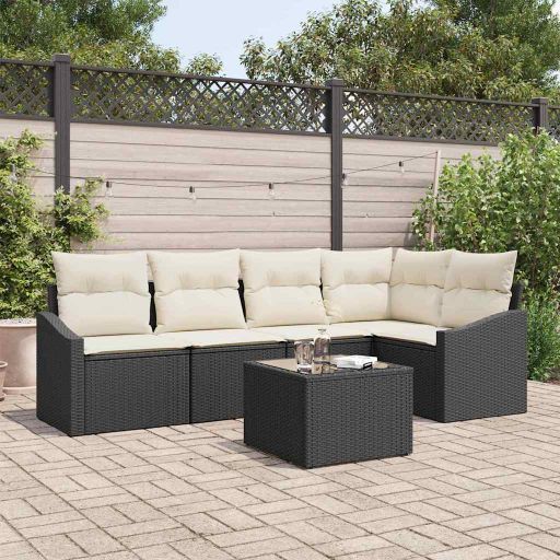 Sofa Set mit Kissen 5 pcs Schwarz Poly Rattan