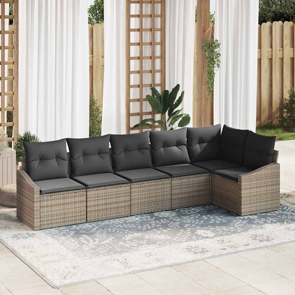 Garten-Sofa-Set 6 pcs Schwarz Poly Rattan