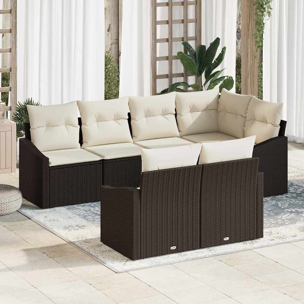 Sofa Set mit Kissen 7 pcs Schwarz Poly Rattan
