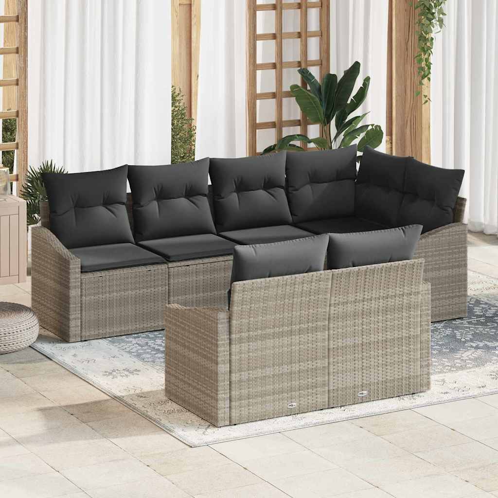 Sofa Set mit Kissen 7 pcs Schwarz Poly Rattan