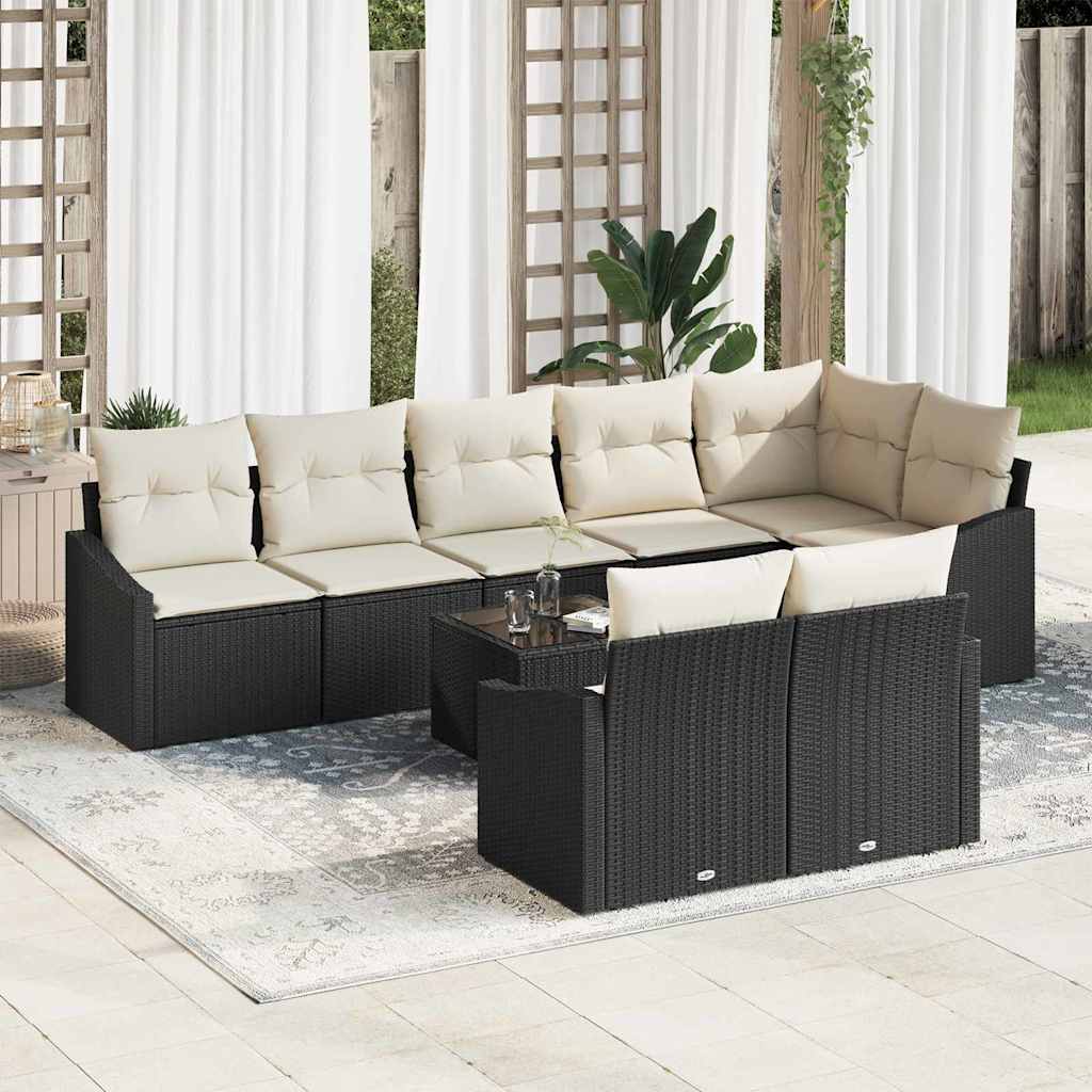 Sofa Set mit Kissen 8 pcs Schwarz Poly-Rattan