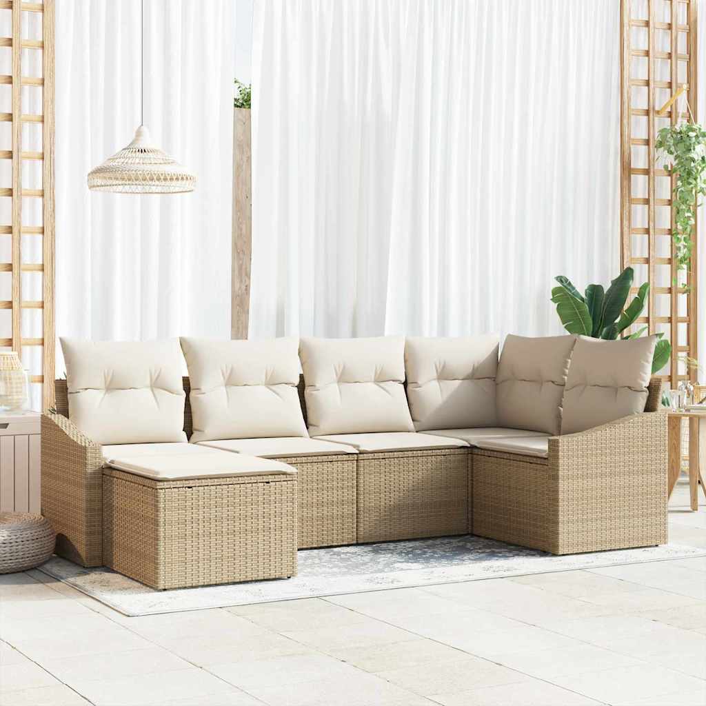 Sofa Set mit Kissen 6 pcs Schwarz Poly Rattan