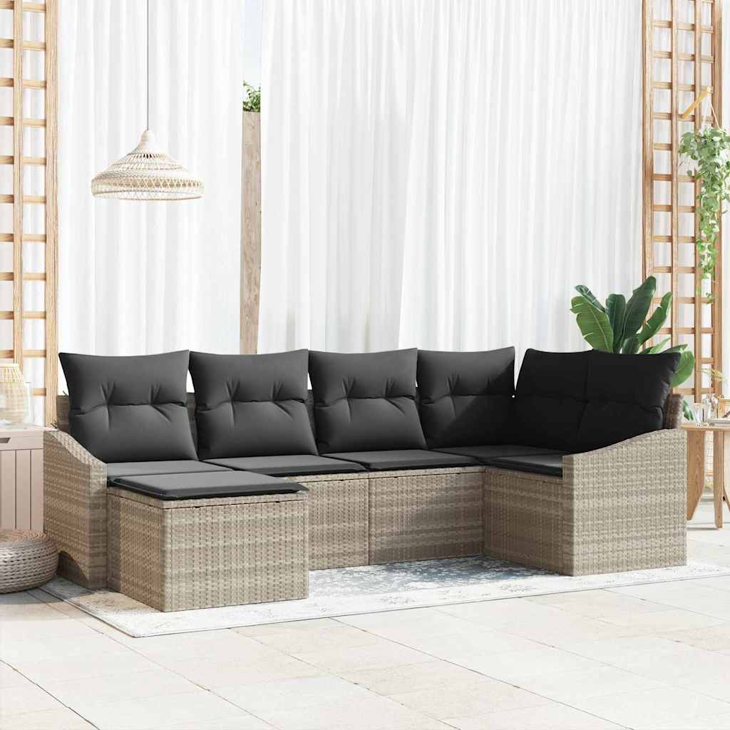 Sofa Set mit Kissen 6 pcs Schwarz Poly Rattan