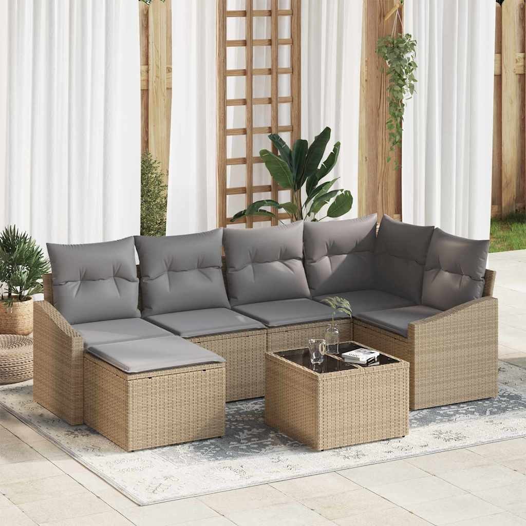 Sofa Set mit Kissen 6 pcs Schwarz Poly Rattan