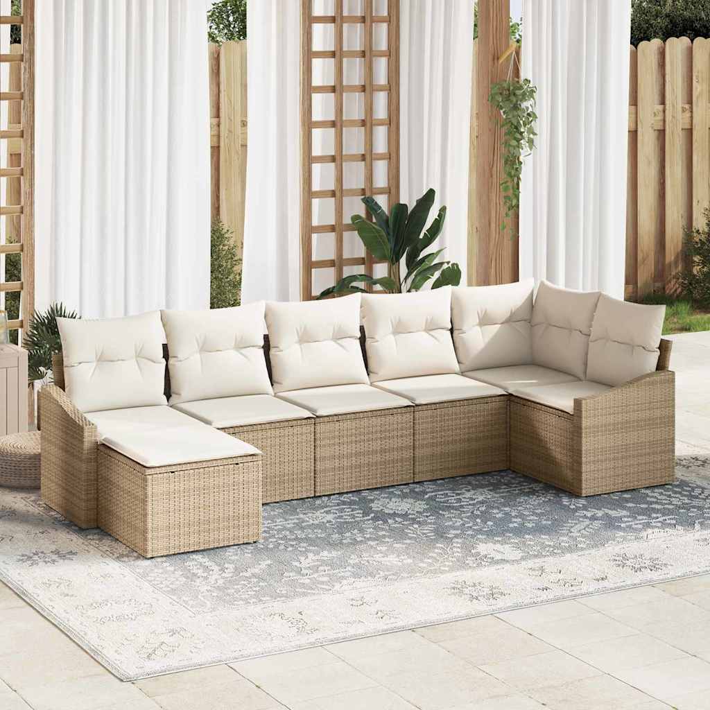 Sofa Set mit Kissen 7 pcs Schwarz Poly Rattan