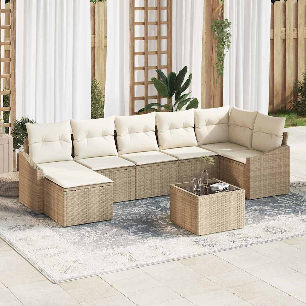 Sofa Set mit Kissen 7 pcs Schwarz Poly Rattan