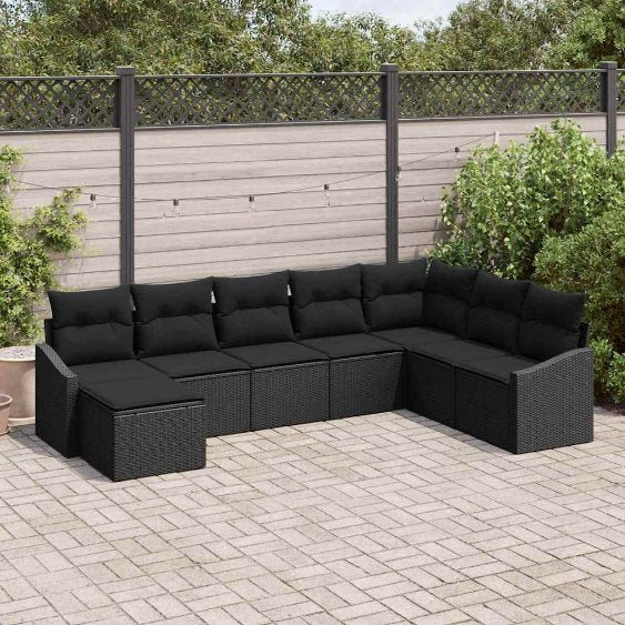 Sofa Set mit Kissen 8 pcs Schwarz Poly-Rattan