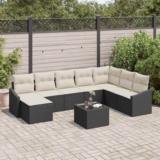 Sofa Set mit Kissen 8 pcs Schwarz Poly-Rattan
