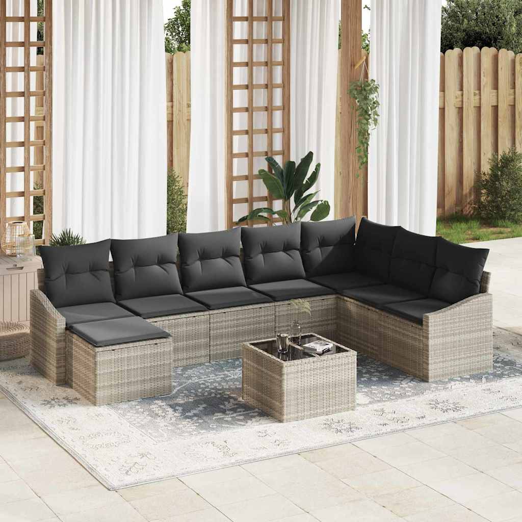 Sofa Set mit Kissen 8 pcs Schwarz Poly-Rattan