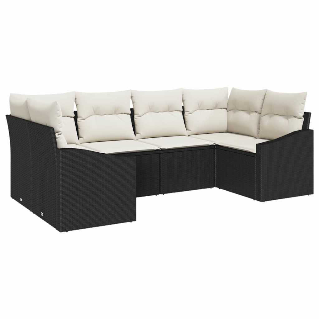 Sofa Set mit Kissen 6 pcs Schwarz Poly Rattan
