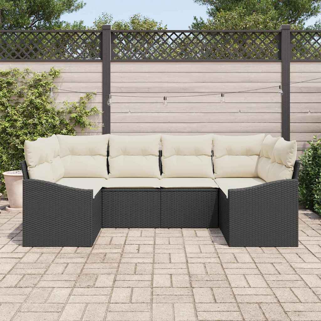 Sofa Set mit Kissen 6 pcs Schwarz Poly Rattan