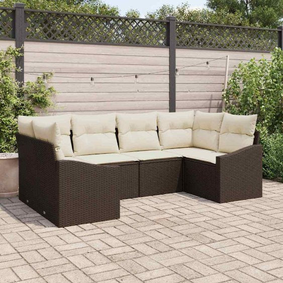 Sofa Set mit Kissen 6 pcs Schwarz Poly Rattan