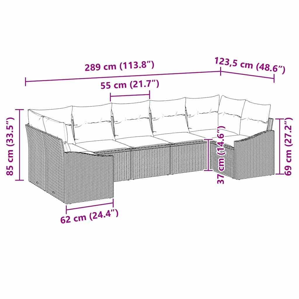 Sofa Set mit Kissen 7 pcs Schwarz Poly Rattan