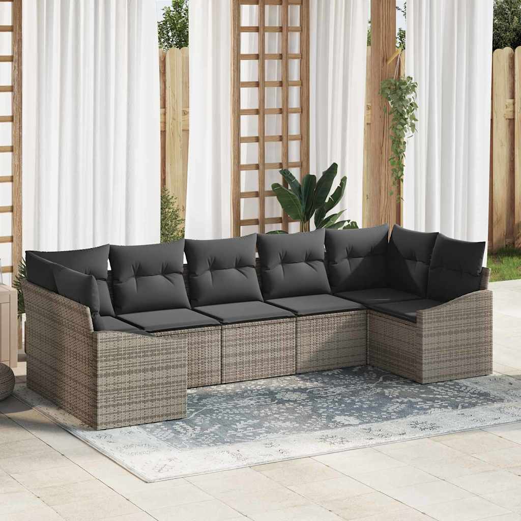 Sofa Set mit Kissen 7 pcs Schwarz Poly Rattan