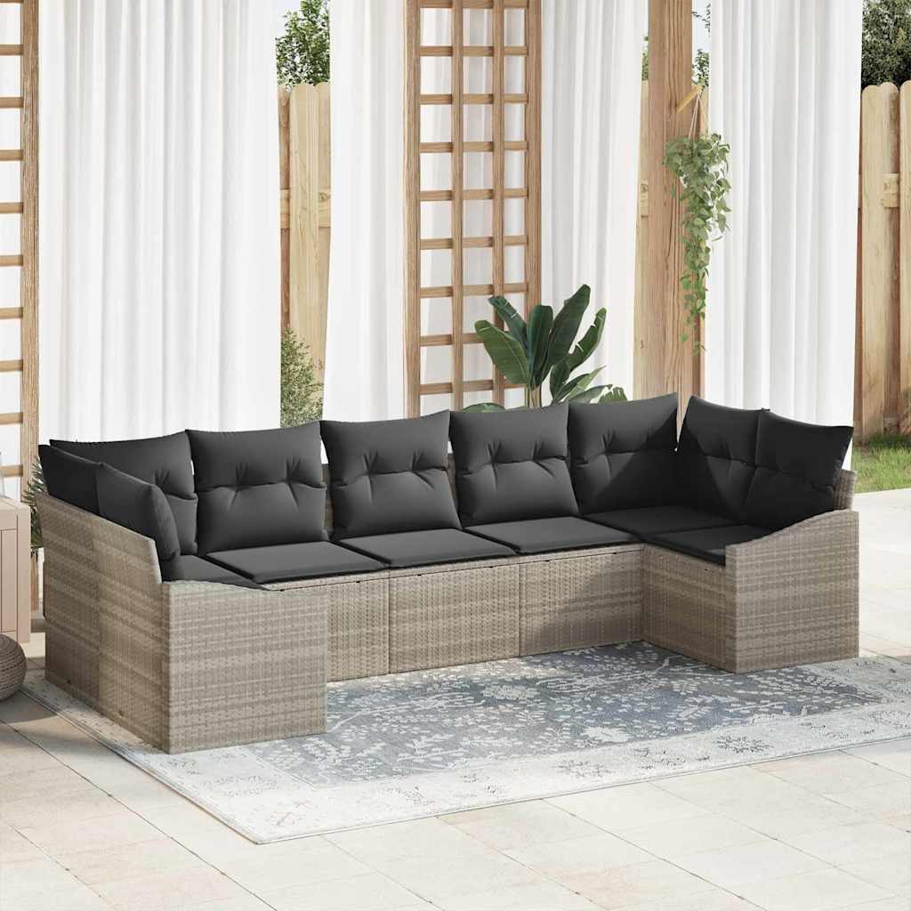 Sofa Set mit Kissen 7 pcs Schwarz Poly Rattan