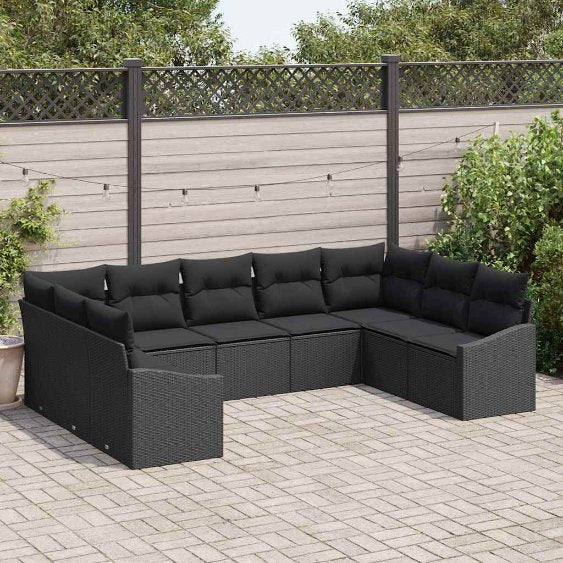 Garten-Sofa-Set 9 pcs Schwarz Poly Rattan