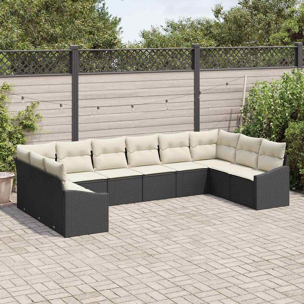 Sofa Set mit Kissen 10 pcs Schwarz Poly-Rattan