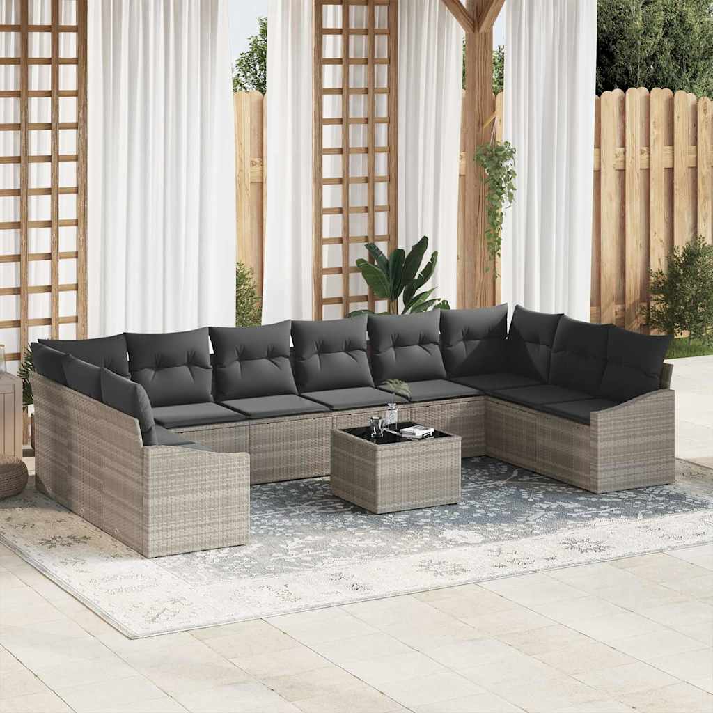 Sofa Set mit Kissen 10 pcs Schwarz Poly-Rattan