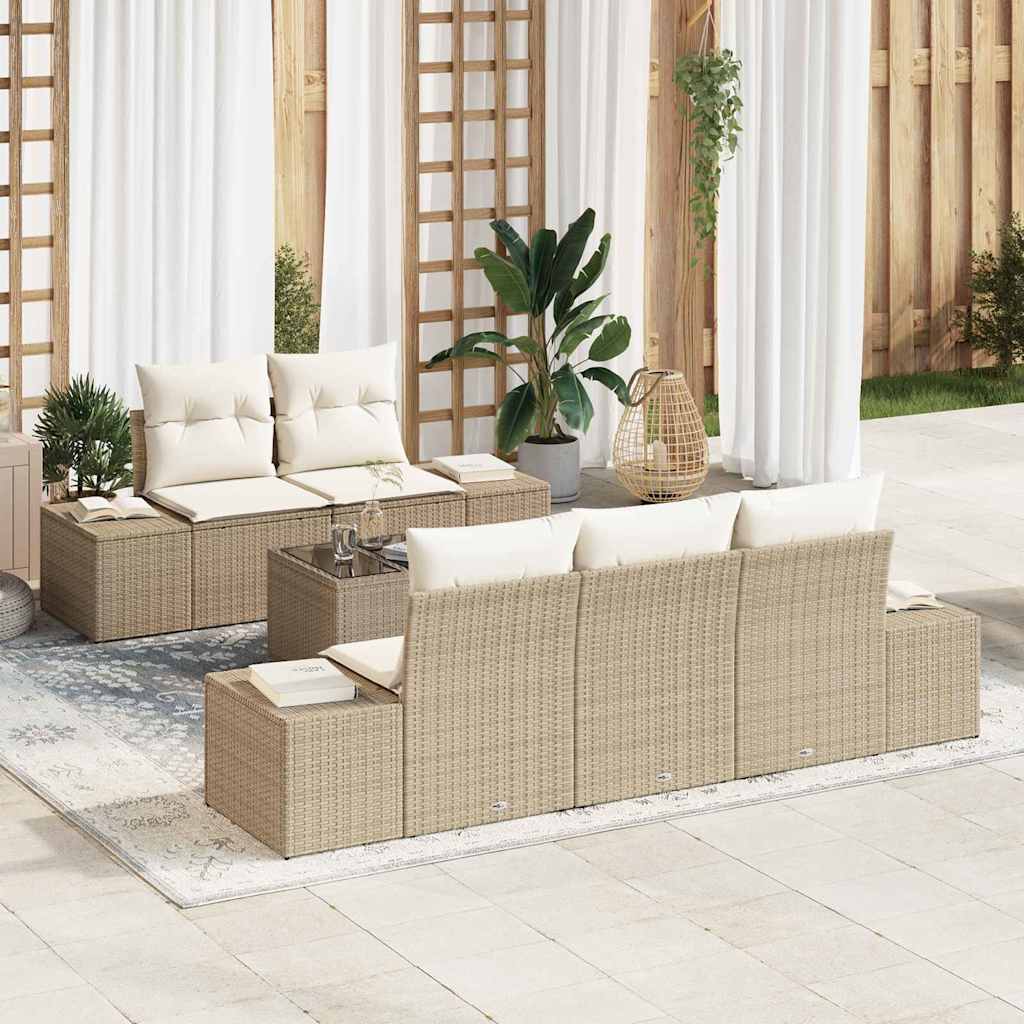Sofa Set mit Kissen Schwarz Poly Rattan