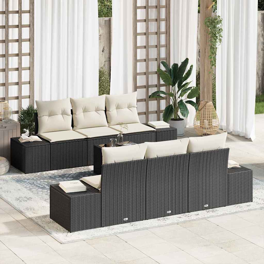 Garten-Sofa-Set mit Kissen 7 pcs Schwarz Poly-Rattan
