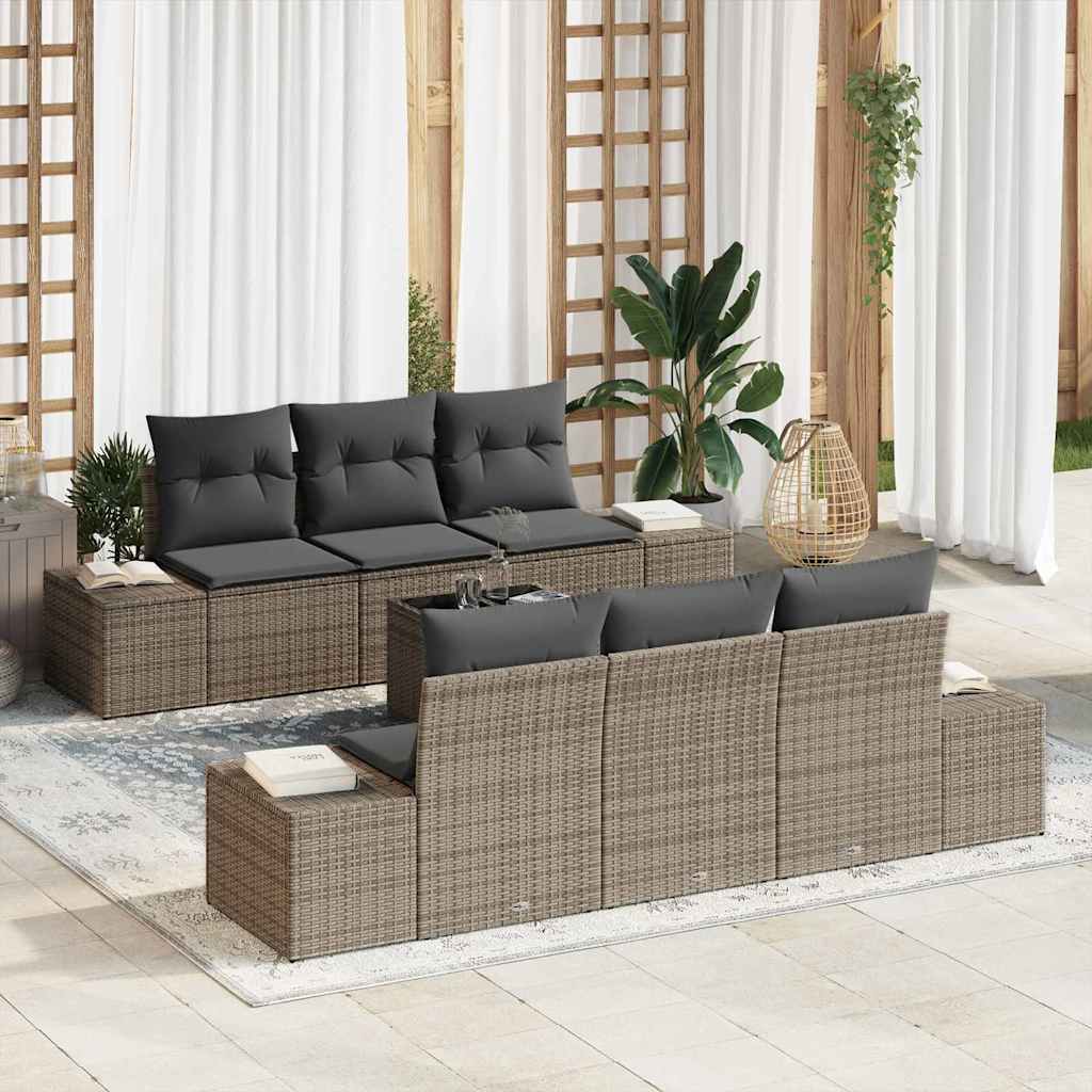 Garten-Sofa-Set mit Kissen 7 pcs Schwarz Poly-Rattan