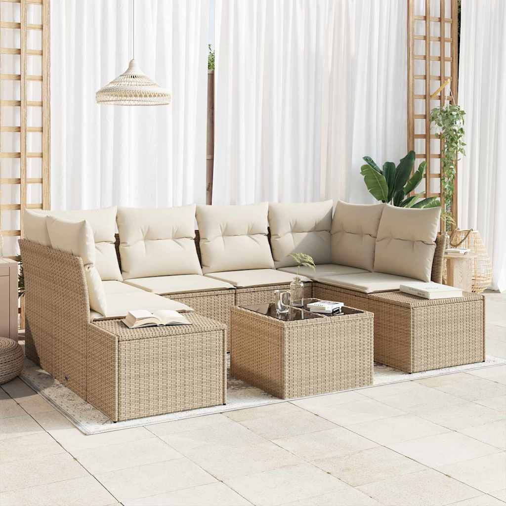 Garten-Sofa-Set mit Kissen 7 pcs Schwarz Poly-Rattan