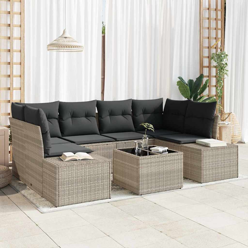 Garten-Sofa-Set mit Kissen 7 pcs Schwarz Poly-Rattan