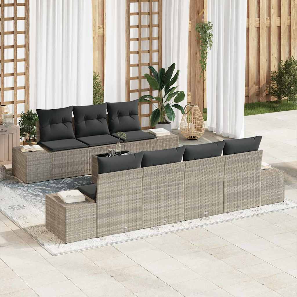 Garten-Sofa-Set mit Kissen 8 pcs Schwarz Poly-Rattan