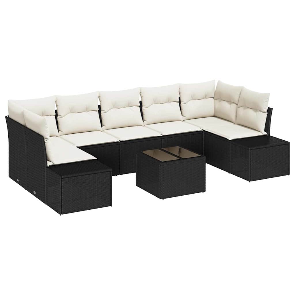 Sofa Set mit Kissen 8 pcs Schwarz Poly Rattan