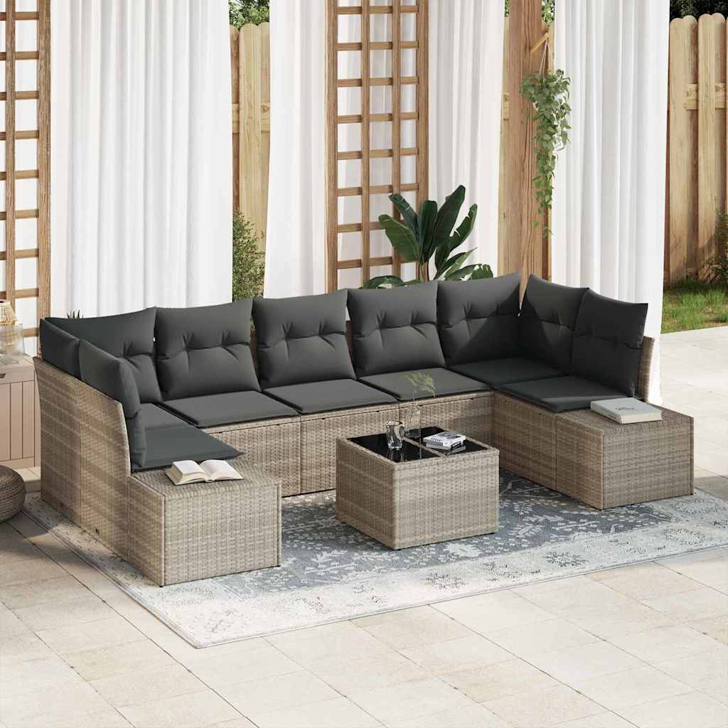 Sofa Set mit Kissen 8 pcs Schwarz Poly Rattan