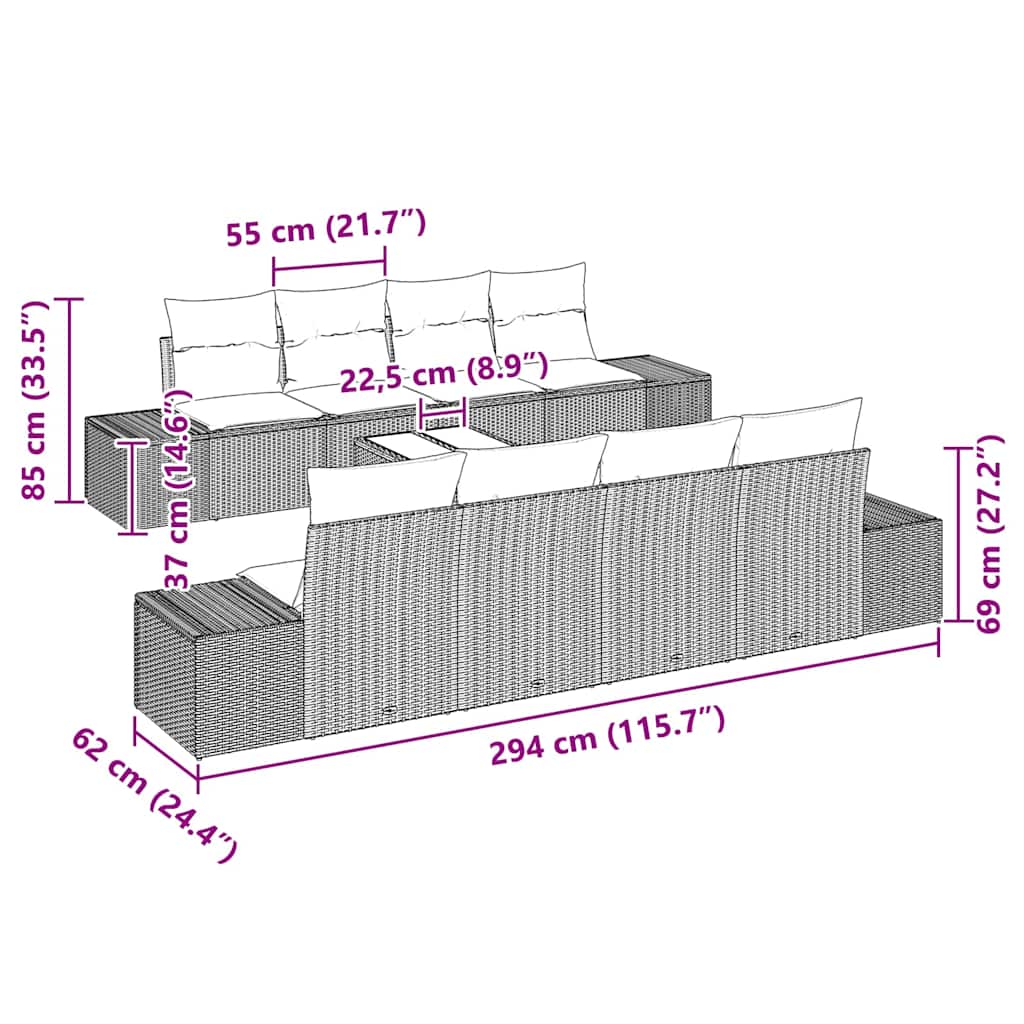 Sofa Set mit Kissen 7 pcs Schwarz und Creme Poly Rattan