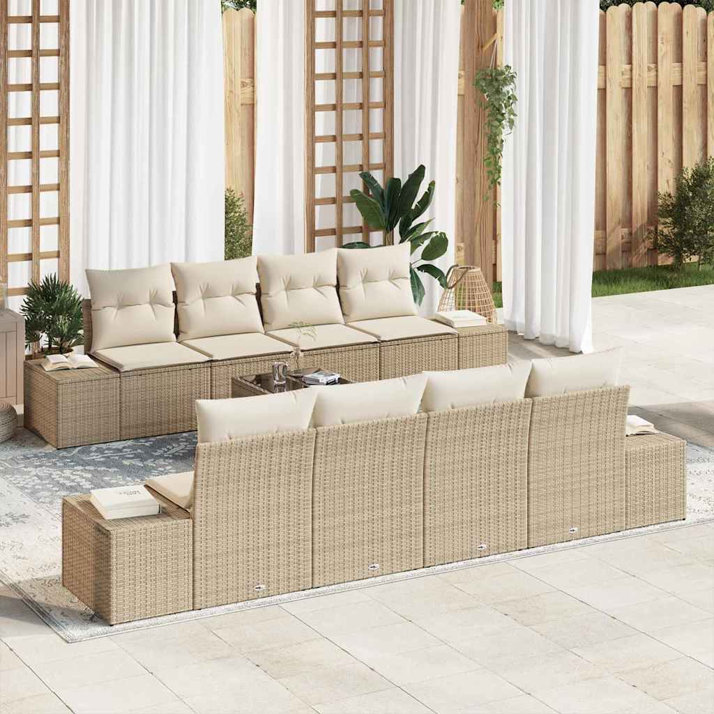 Sofa Set mit Kissen 7 pcs Schwarz und Creme Poly Rattan
