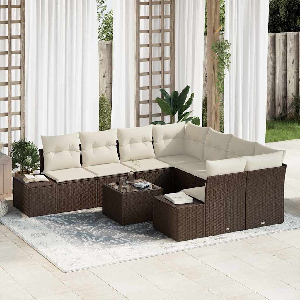 Sofa Set mit Kissen 9 pcs Schwarz Poly Rattan