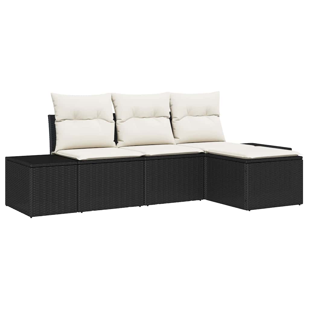 Sofa Set mit Kissen 4 pcs Schwarz Poly Rattan