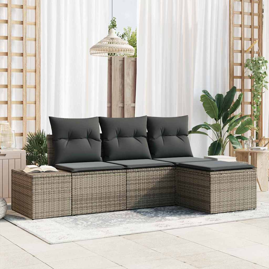 Sofa Set mit Kissen 4 pcs Schwarz Poly Rattan