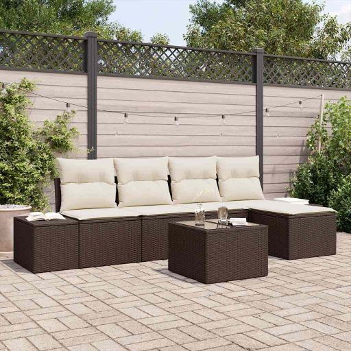 Sofa Set mit Kissen 5 pcs Schwarz Poly Rattan